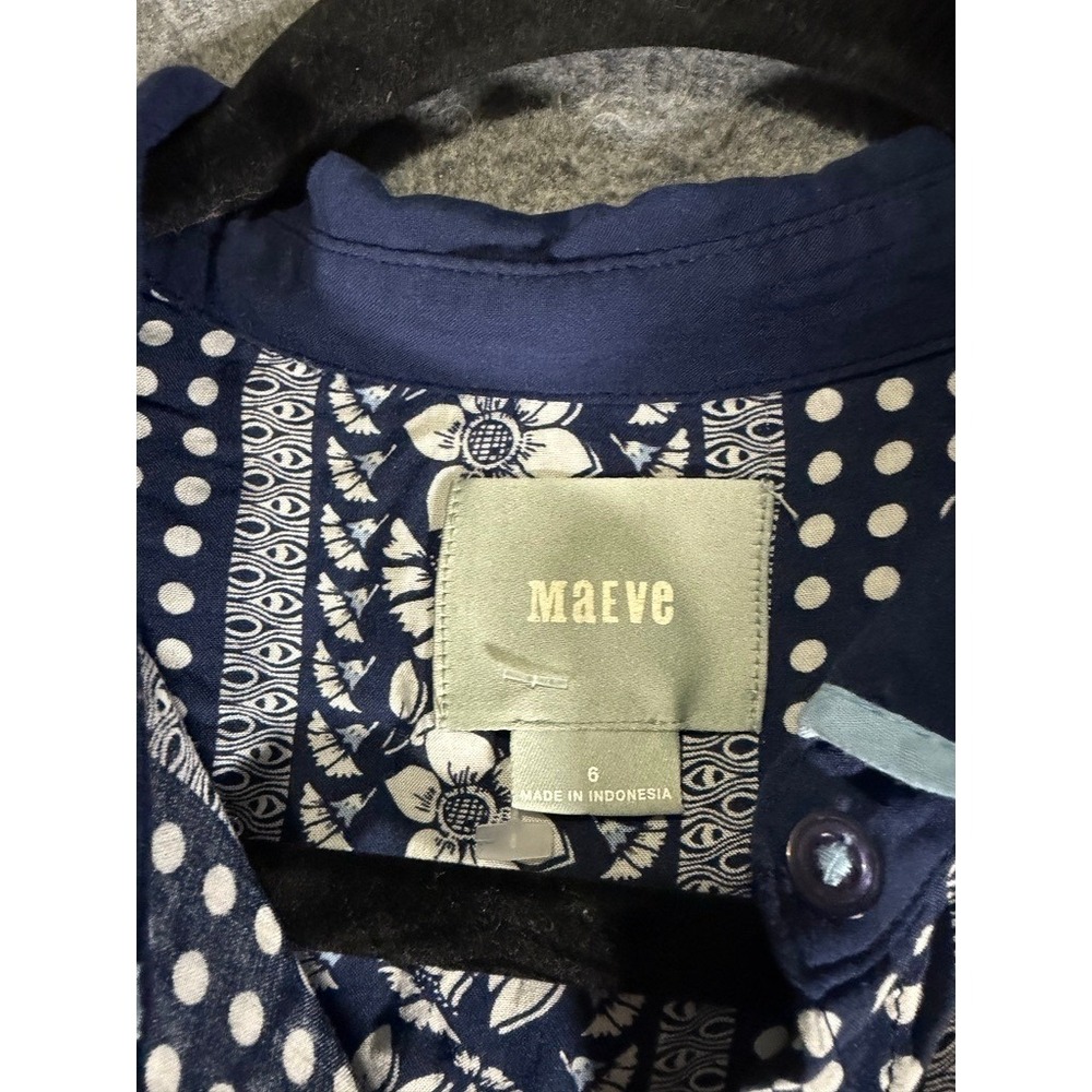 Maeve Anthro Navy Floral Geometric Print Long‎ Sleeve Button Down Shirt Size 6 - Picture 3 of 8